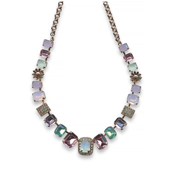 Mariana Necklace Alluring  Rose Opal, Lt Rose, Lt Amethyst, Chrysolite Opal, White Opal, & Clear Austrian Crystals Cocktail Hour Coll.