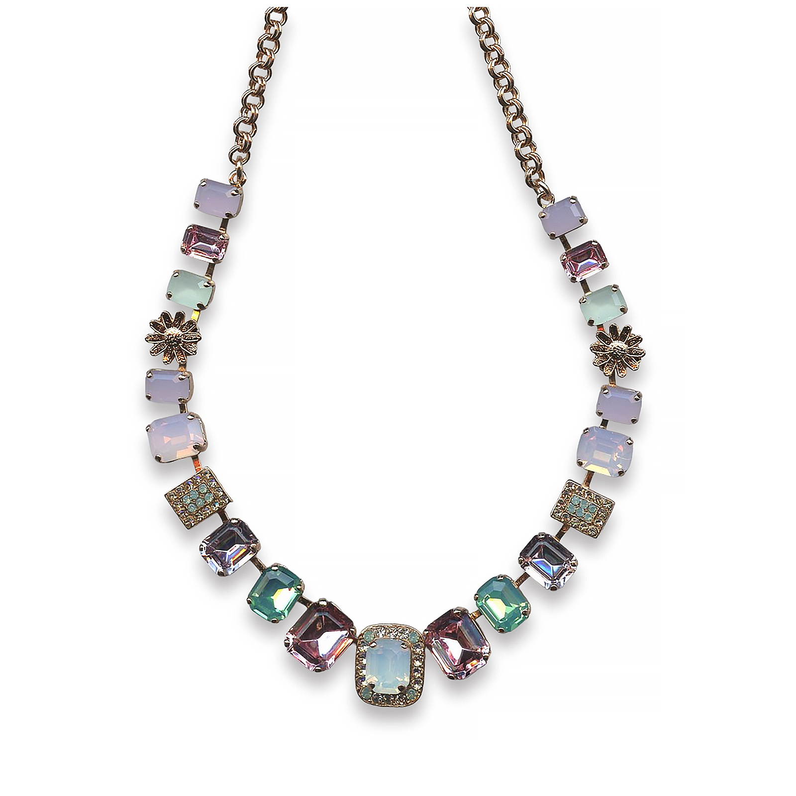 N-3040-7-1063-RG (1) Mariana Necklace Alluring Rose Opal, Lt Rose, Lt Amethyst, Chrysolite Opal, White Opal, & Clear Austrian Crystals Cocktail Hour Coll. - Image 1
