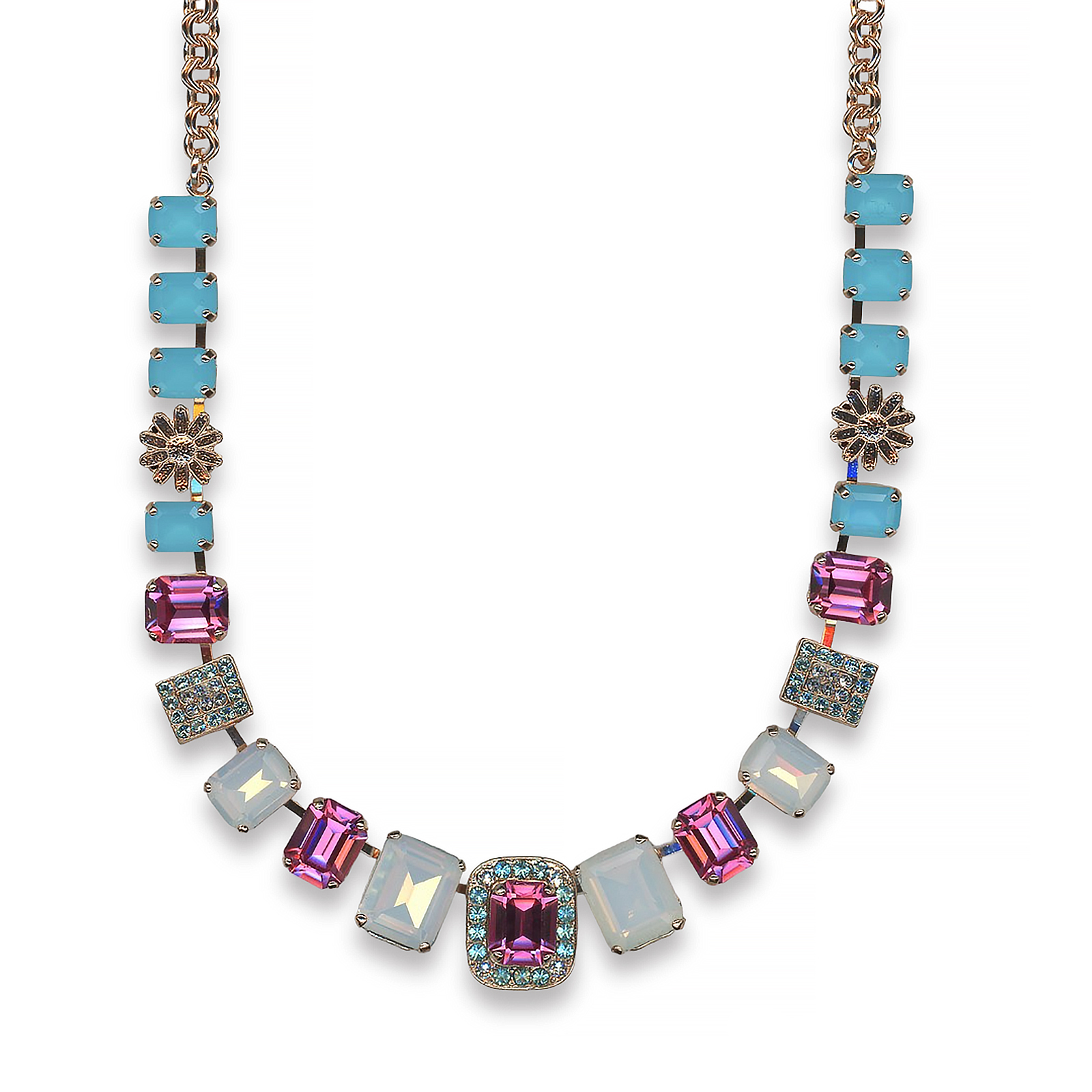 N-3040-7-10641-RG (1) Necklace By Mariana Woman Beautiful Blue Opal and Aquamarine Swarovski Crystals - Image 1
