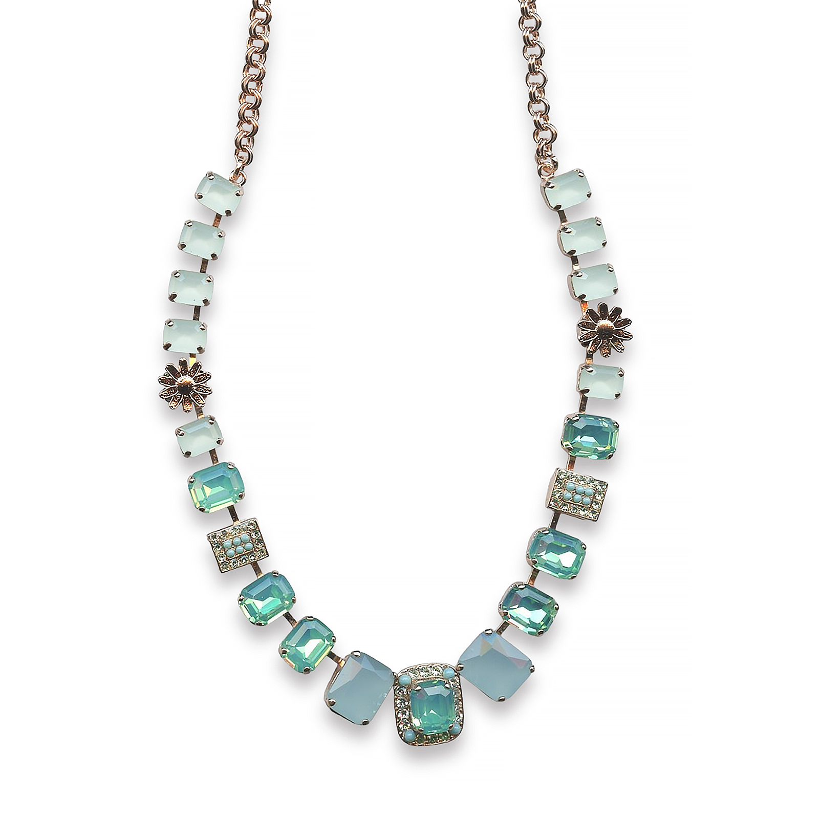 N-3040-7-1065-RG (1) Mariana Necklace Lovely Chrysolite, Turq, Chrysolite Opal, & Mint Green Austrian Crystals Mojito Cocktail Hour Coll. - Image 1