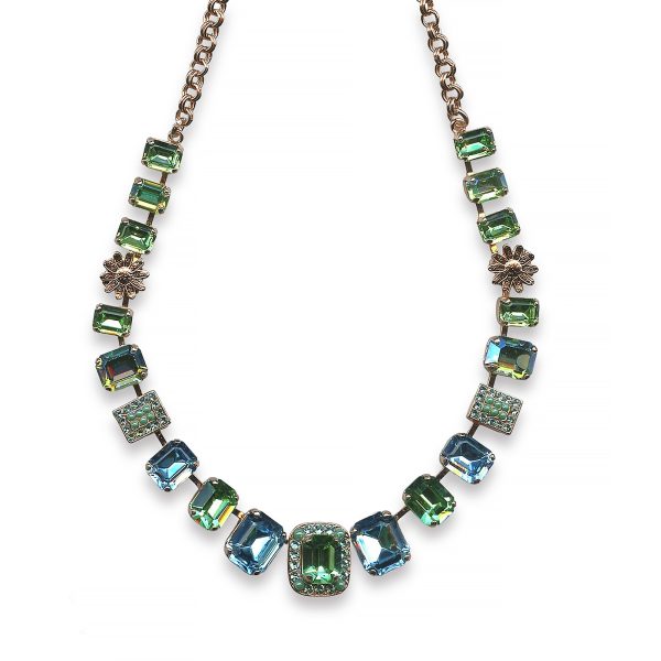 Mariana Necklace Precious Peridot, Aquamarine, & Turq Green Austrian Crystals Caprioska Cocktail Hour Coll.