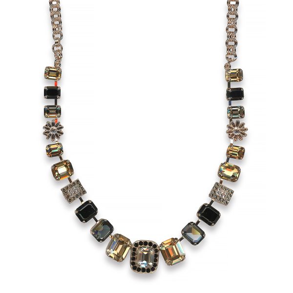 Mariana Necklace Gorgeous Silver Night, Black Diamond, Jet Black, Clear & Golden Shadow Austrian Crystals Adeline Odyssey Coll.