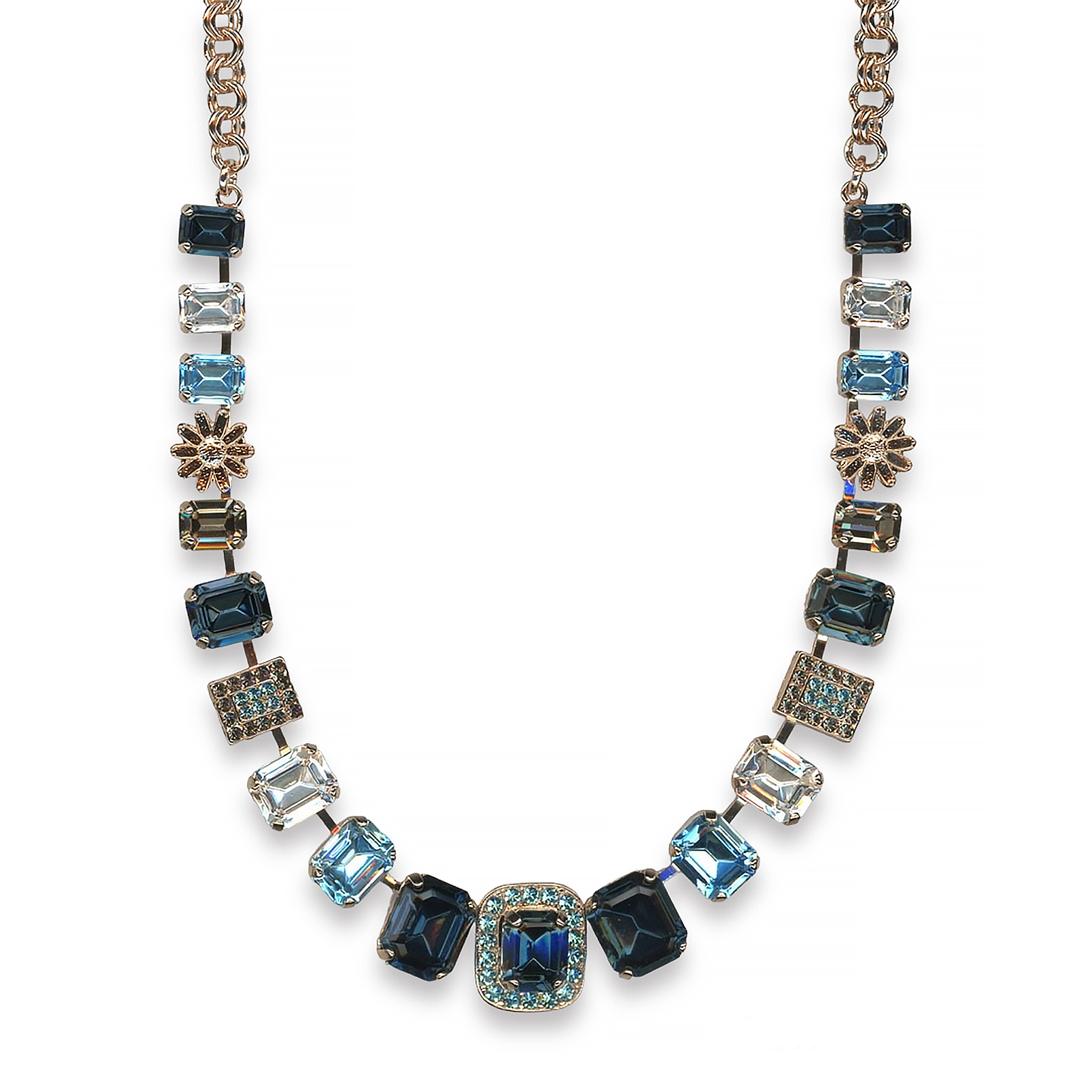 N-3040-7-1114-YG (1) Mariana Necklace Glamorous Montana Blue, Aquamarine, Silver Night, & Clear Austrian Crystals Frost Winter Wonderland Coll. - Image 1