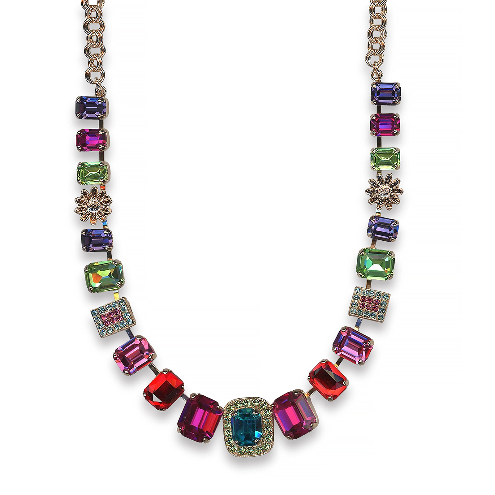 N-3040-7-1143-RG (1) Mariana Necklace Sassy Peridot, Fuchsia, Rose, Lt Siam, Tanzanite, & Blue Zircon Austrian Crystals Romancing In Rio Summer 2022 Coll. - Image 1