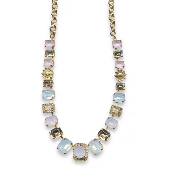 Mariana Necklace Elegant Pink Opal, White Opal, Silk & Light Peach Austrian Crystals Afternoon Delight Songbook Coll.