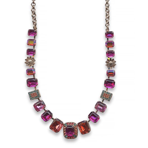 Mariana Necklace Beautiful Fuchsia, Lt Rose, Lt Siam AB, Rose Peach, & Indicolite Austrian Crystals Sorbet Sweet Summer Coll.