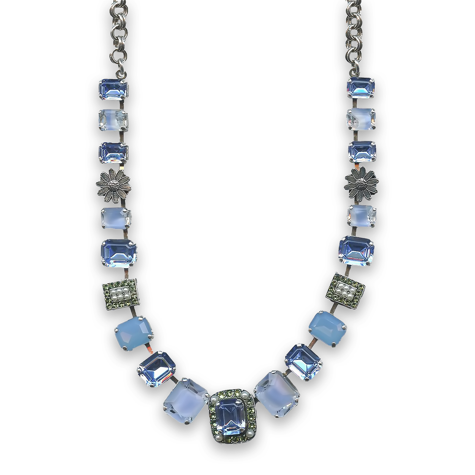 N-3040-7-707-SP (1) Mariana Necklace Gorgeous Lt Sapphire, Blue Opal, Pearl, & Chrysolite Austrian Crystals Green Sky Sweet Summer Coll. - Image 1