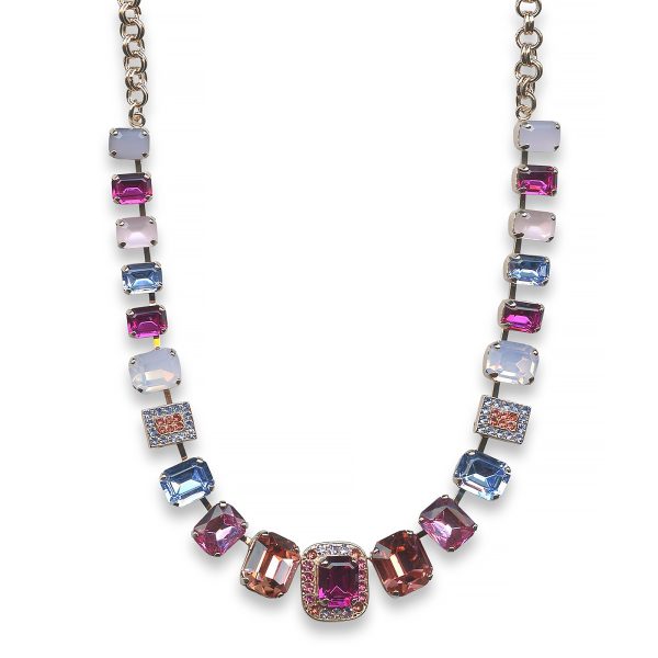 Mariana Necklace Classy White Opal, Rose Opal, Lt Sapphire, Fuchsia, & Rose Peach Austrian Crystals Joy Nirvana Coll.