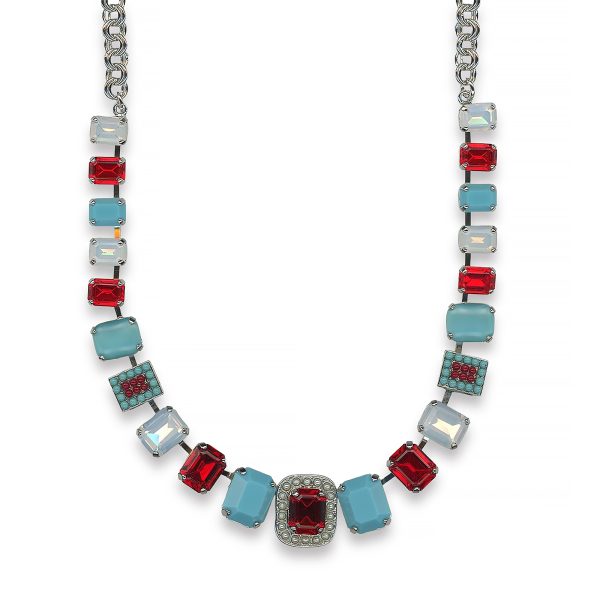 Mariana Necklace Glamorous White Opal, Turquoise, Siam, Red Coral, & Pearl Austrian Crystals Happiness Joy Of Life Coll.