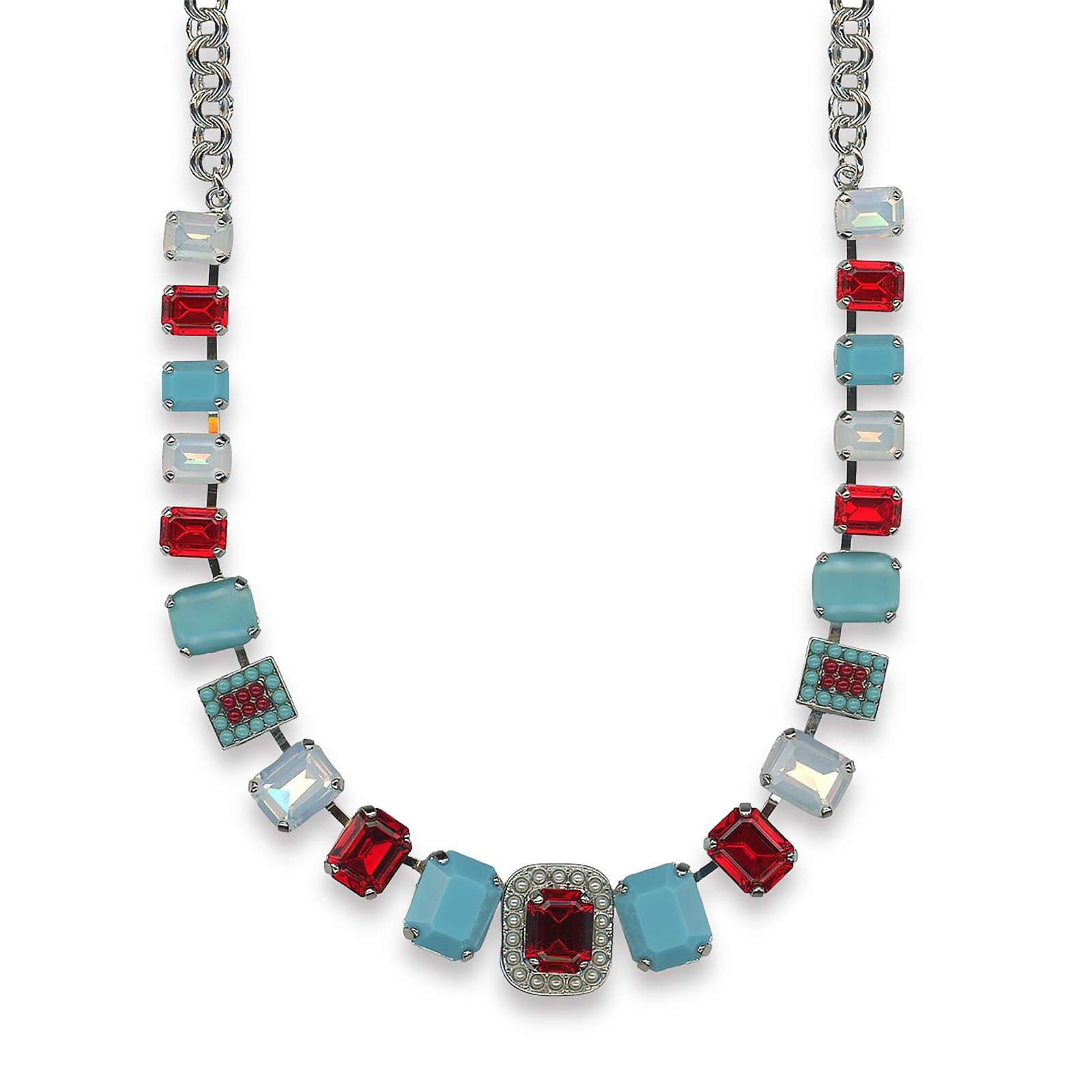 N-3040-8-1126-SP (1) Mariana Necklace Glamorous White Opal, Turquoise, Siam, Red Coral, & Pearl Austrian Crystals Happiness Joy Of Life Coll. - Image 1