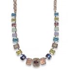 Mariana Necklace Rose Quartz Mineral, Aquamarine, Jonquil, Lt Rose, Greens, & Purples Austrian Crystals My Treasures Coll.