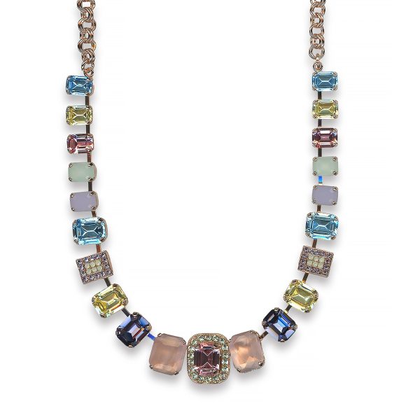 Mariana Necklace Rose Quartz Mineral, Aquamarine, Jonquil, Lt Rose, Greens, & Purples Austrian Crystals My Treasures Coll.
