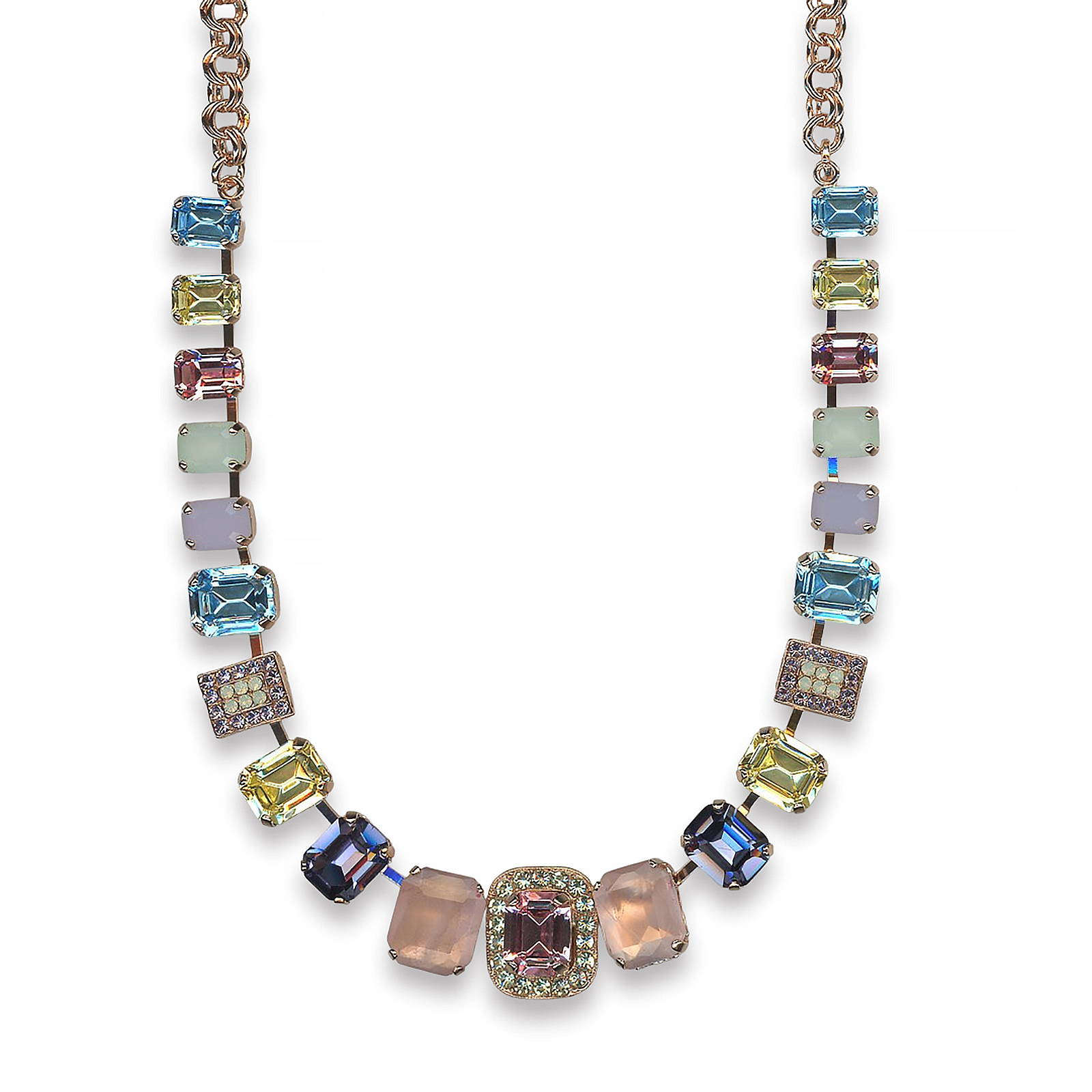 N-3040-8-M1122-RG (1) Mariana Necklace Rose Quartz Mineral, Aquamarine, Jonquil, Lt Rose, Greens, & Purples Austrian Crystals My Treasures Coll. - Image 1