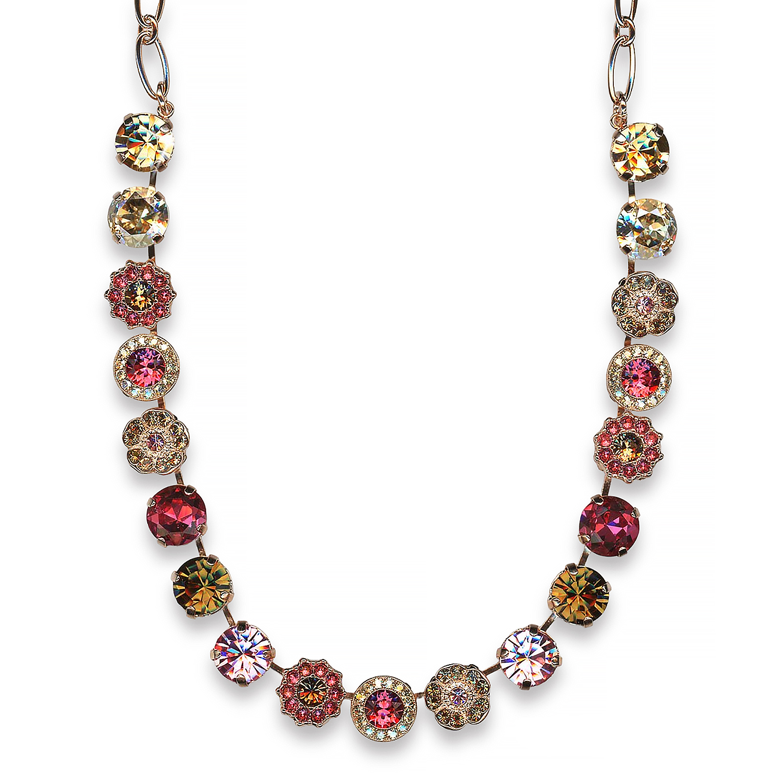 N-3084-1115-RG (1) Mariana Necklace Charming Pinks, Golden Shadow, & Lt Smoked Topaz Austrian Crystals Winter Wonderland Coll. - Image 1
