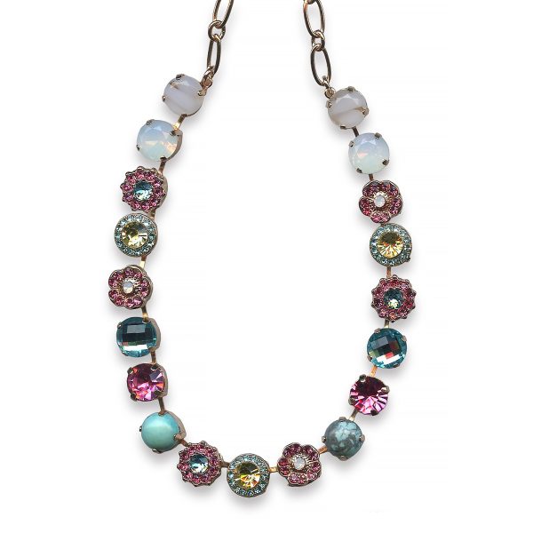 Mariana Necklace Adorable Turq Mineral, White Opal, Lt Rose, Jonquil, & Aquamarine Austrian Crystals Cocktail Hour Coll.