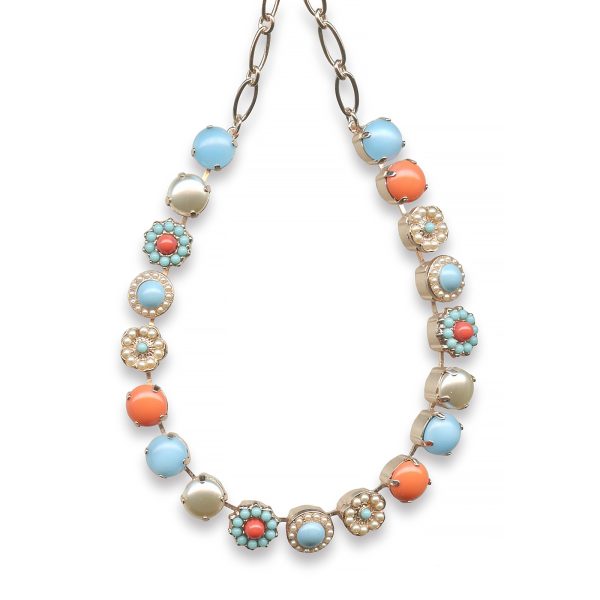 Mariana Necklace Elegant Pearl Mineral, Turquoise, & Coral Austrian Crystals My Treasures Coll.