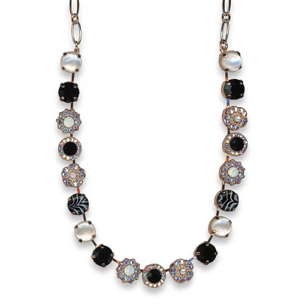 Mariana Necklace Exquisite White Shell Mineral, Jet, White Opal, & AB Austrian Crystals My Treasures Coll.