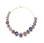 Mariana Necklace Flower Shaped Capri ,Rose, Blue Opal, & Sapphire Austrian Crystals Kiss From A Rose Songbook Coll.