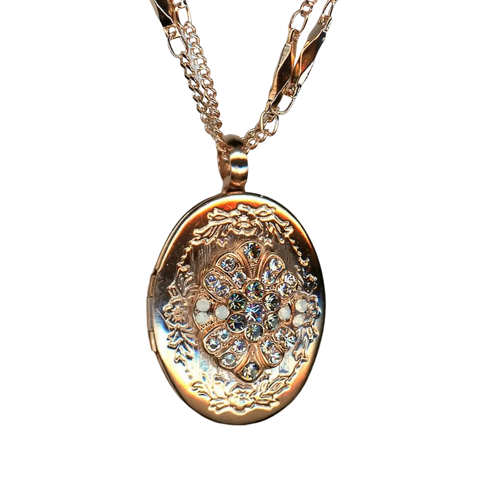 N-5003-1154-RG (1) Mariana Necklace Pendant Locket Clear, Black Diamond, & White Opal Austrian Crystals Ice Queen Once Upon a Mariana Coll. - Image 1