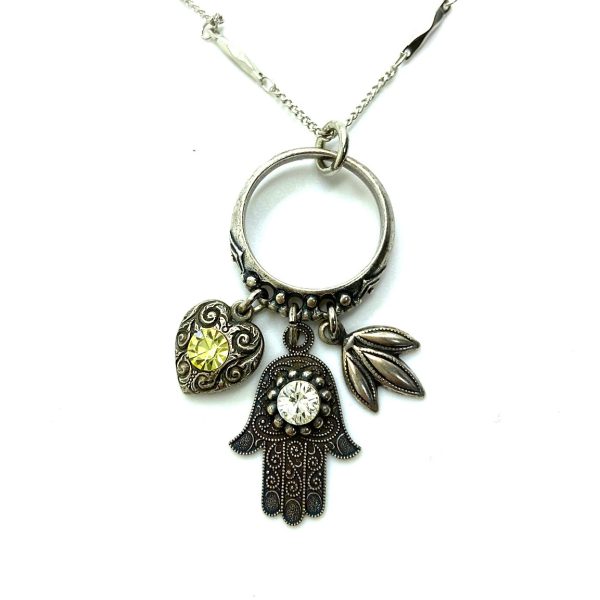 Mariana Necklace Pendant Hamsa & Charms Clear & Jonquil Austrian Crystals My Treasures Coll.