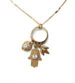 Mariana Necklace Pendant Hamsa & Charms in Clear Austrian Crystals My Treasures Coll.