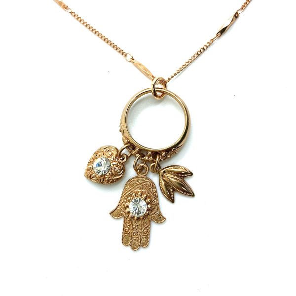 Mariana Necklace Pendant Hamsa & Charms in Clear Austrian Crystals My Treasures Coll.