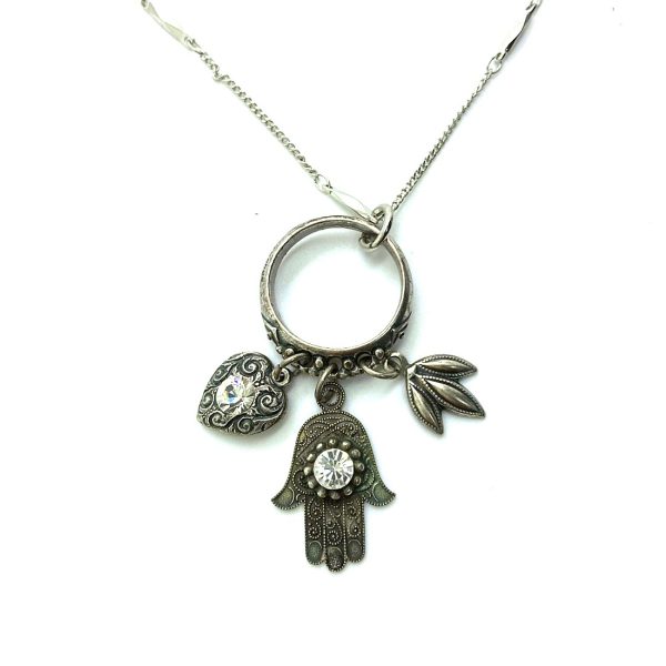 Mariana Necklace Pendant Finely Detailed Hamsa Clear Austrian Crystals My Treasures Coll.