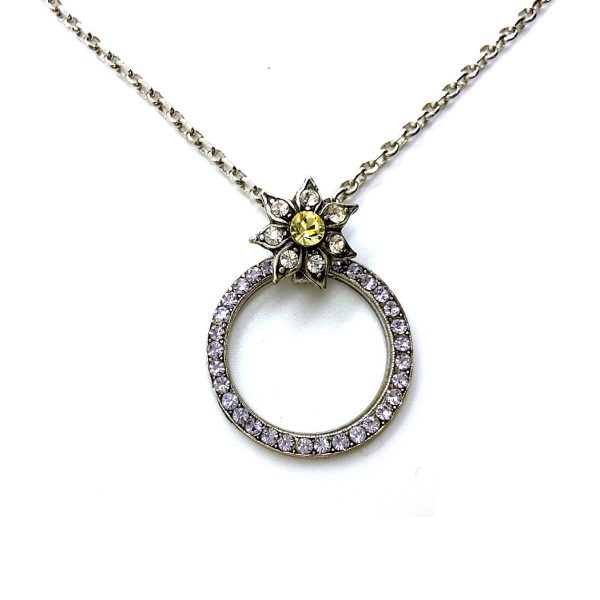 Mariana Necklace Pendant Halo Floral Clear, Jonquil, & Violet Austrian Crystals My Treasures Coll.
