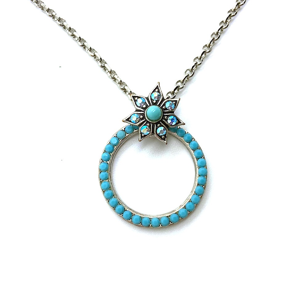 N-5030-11-267-RO (2) Necklace Pendant By Mariana Woman Halo Turquoise and AB Swarovski Crystals - Image 1