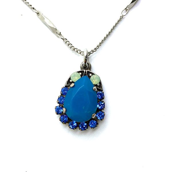 Mariana Necklace Pendant Glamorous Caribbean Blue Opal, Royal Blue, & Chrysolite Opal Austrian Crystals Zhang Silk Road Coll.