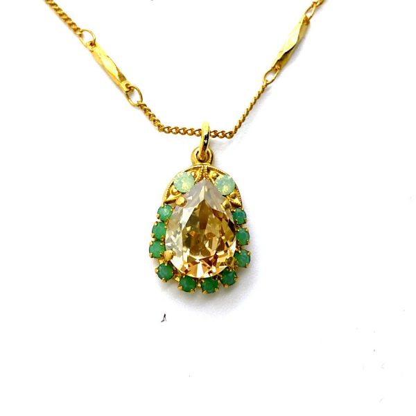 Mariana Necklace Pendant Elegant Lt Peach, Apple Green, & Chrysolite Opal Austrian Crystals Oasis Silk Road Coll.