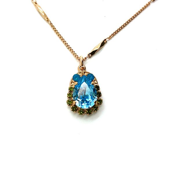 Mariana Necklace Pendant Adorable Aquamarine, Blue Opal, & Forest Green Austrian Crystals Jade Silk Road Coll.