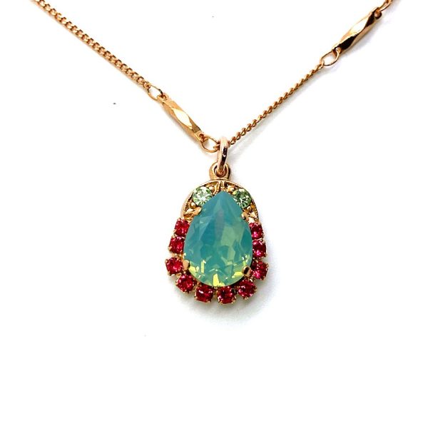 Mariana Necklace Pendant Beautiful Pacific Opal, Padparadscha, & Chrysolite Austrian Crystals Lotus Silk Road Coll.