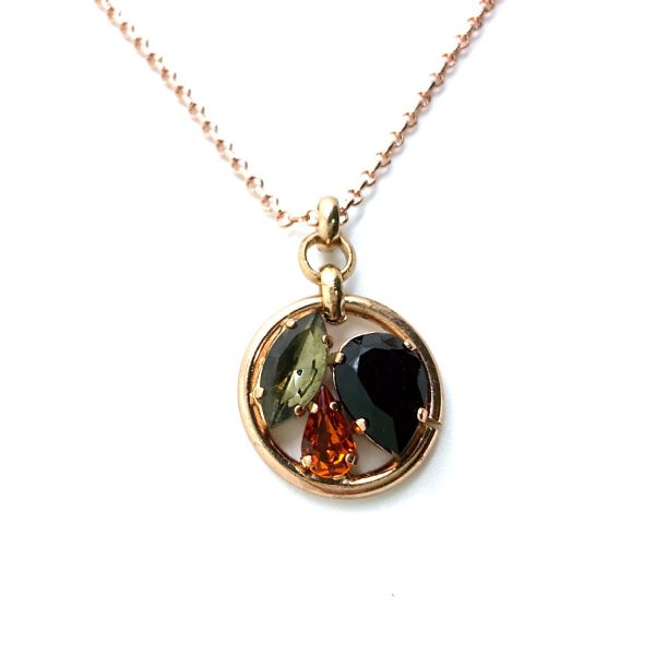 Mariana Necklace Pendant Tri Stone Lt Smoked Topaz, Jet, & Silver Night Austrian Crystals My Treasures Coll.