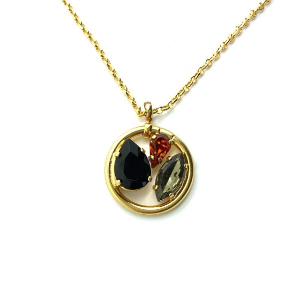Mariana Necklace Pendant Finely Detailed Lt Smoked Topaz, Jet, & Silver Night Austrian Crystals My Treasures Coll.