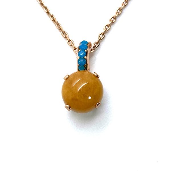 Mariana Necklace Pendant Lovely Yellow Jasper Mineral & Caribbean Blue Opal Austrian Crystals Kokomo Songbook Coll.