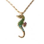 Mariana Necklace Pendant Sea Horse in Drk Green, Amethyst, & Blue Zircon Austrian Crystals Patience Inspiration Coll.