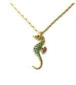 Mariana Necklace Pendant Sea Horse Encrusted Drk Green, Amethyst, & Blue Zircon Austrian Crystals Patience Inspiration Coll.