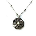 Mariana Necklace Pendant Timeless Jet Black, White Opal, Clear, & Comet Austrian Crystals  French Silk Solis Coll.