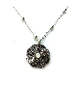 Mariana Necklace Pendant Timeless Jet Black, White Opal, Clear, & Comet Austrian Crystals  French Silk Solis Coll.