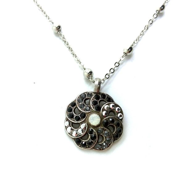 Mariana Necklace Pendant Timeless Jet Black, White Opal, Clear, & Comet Austrian Crystals  French Silk Solis Coll.