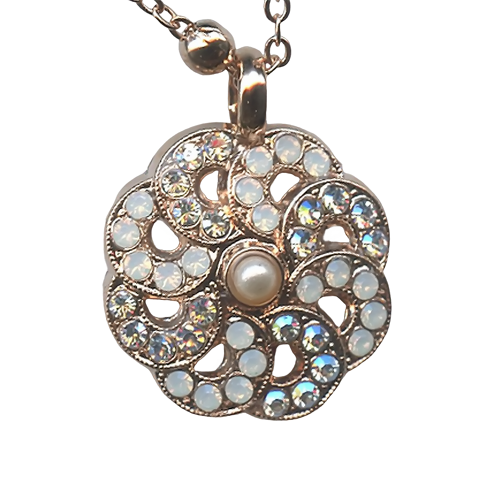 N-5083-2-2340-RG (1) Mariana Necklace Pendant Timeless Cream Pearl, Clear, & White Opal Austrian Crystals Bermuda Caribbean Life Coll. - Image 1