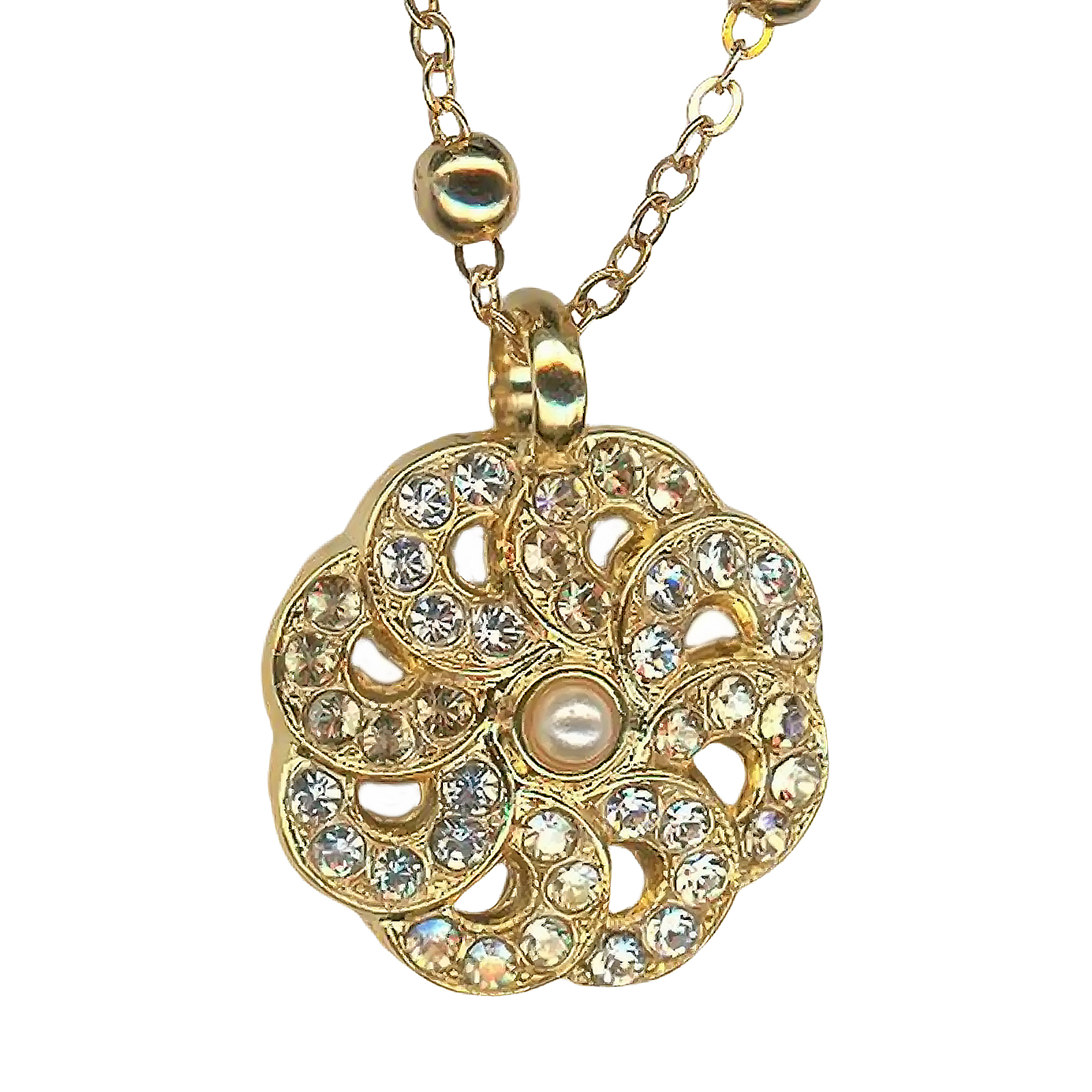 N-5083-2-39100-YG (1) Mariana Necklace Pendant Elegant Cream Pearl, Champagne, & Clear Austrian Crystals My Treasures Coll. - Image 1