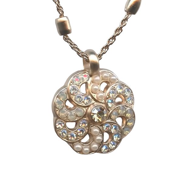 Mariana Necklace Pendant Exquisite Pearl, Champagne, Sand Opal & Clear Austrian Crystals Gypsy Soul Coll.