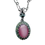 Mariana Necklace Pendant Lovely Pink Opal, Iridescent Green, Turq, & Rose Opal Austrian Crystals Summer Fun East Meets West Coll.