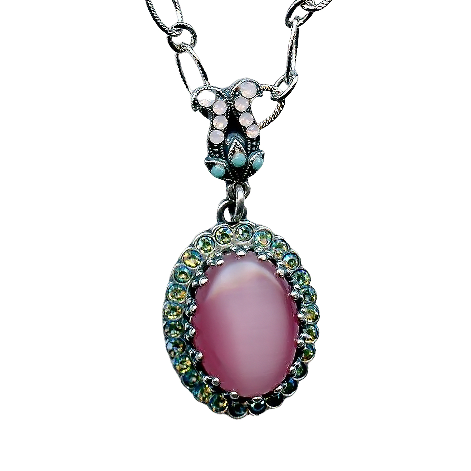 N-5090-3-3711-SP (1) Mariana Necklace Pendant Lovely Pink Opal, Iridescent Green, Turq, & Rose Opal Austrian Crystals Summer Fun East Meets West Coll. - Image 1