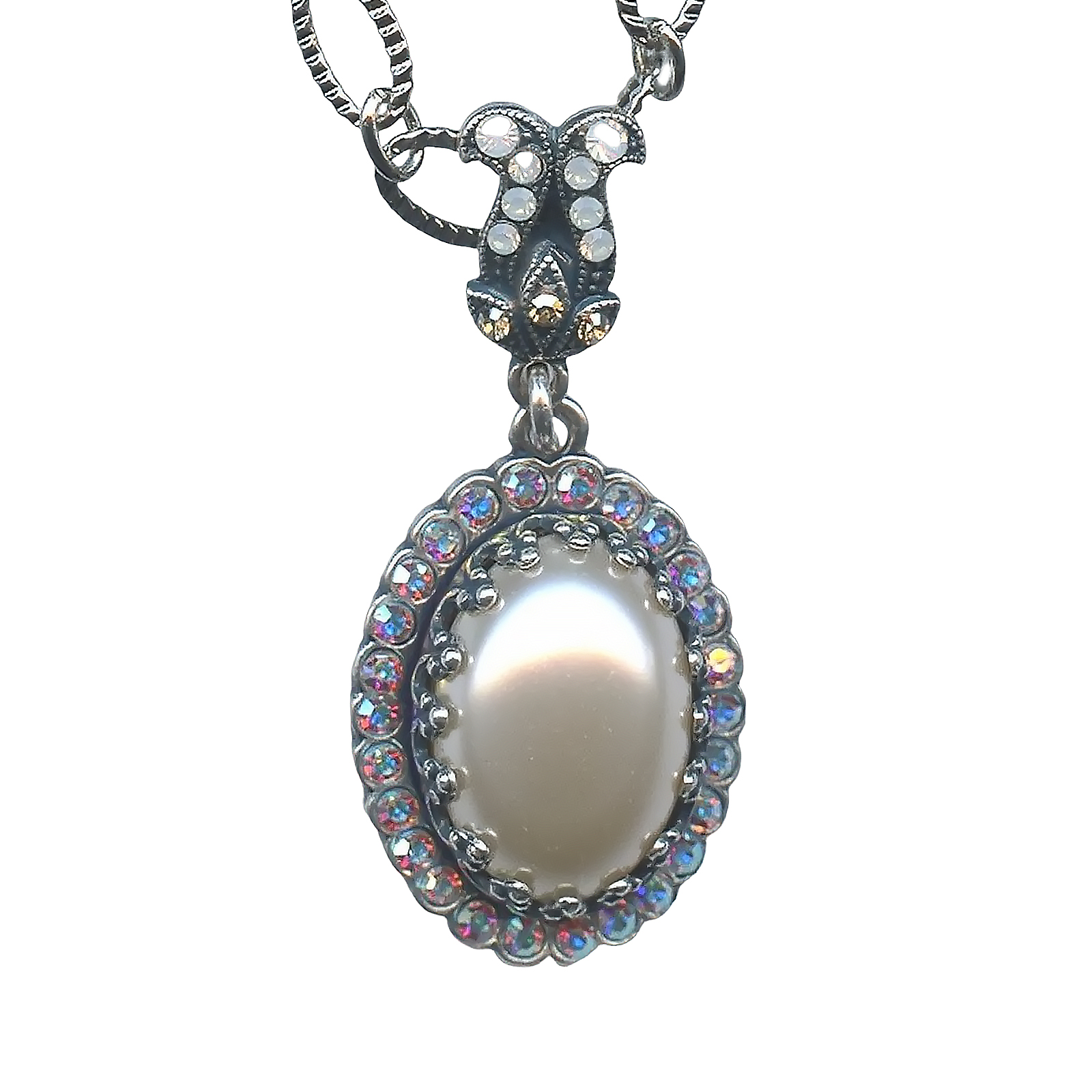 N-5090-3-8010-SP (1) Mariana Necklace Pendant Timeless Cream Pearl, AB, Lt Peach, & White Opal Austrian Crystals My Treasures Coll. - Image 1