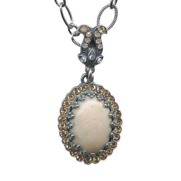 Mariana Necklace Pendant Glamorous White Howlite Mineral, Amber, White Opal, & Clear Gypsy Soul Coll.