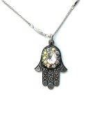 Necklace Pendant By Mariana Woman Hamsa in Clear and AB Swarovski Crystals