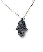 Necklace Pendant By Mariana Woman Hamsa in Clear and AB Swarovski Crystals - Image 2